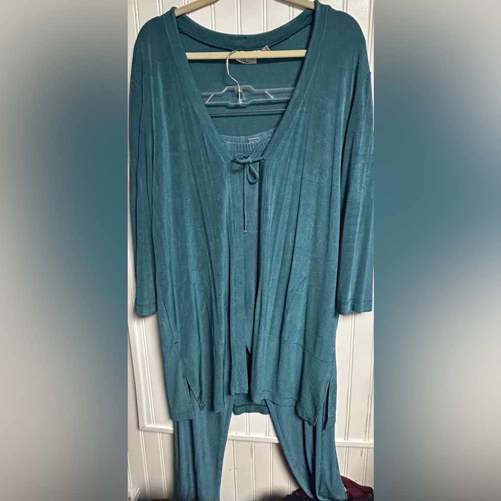 Chico's Travelers Pant Jacket Set Size 3 = XL US XL Blue Teal Liquid Knit